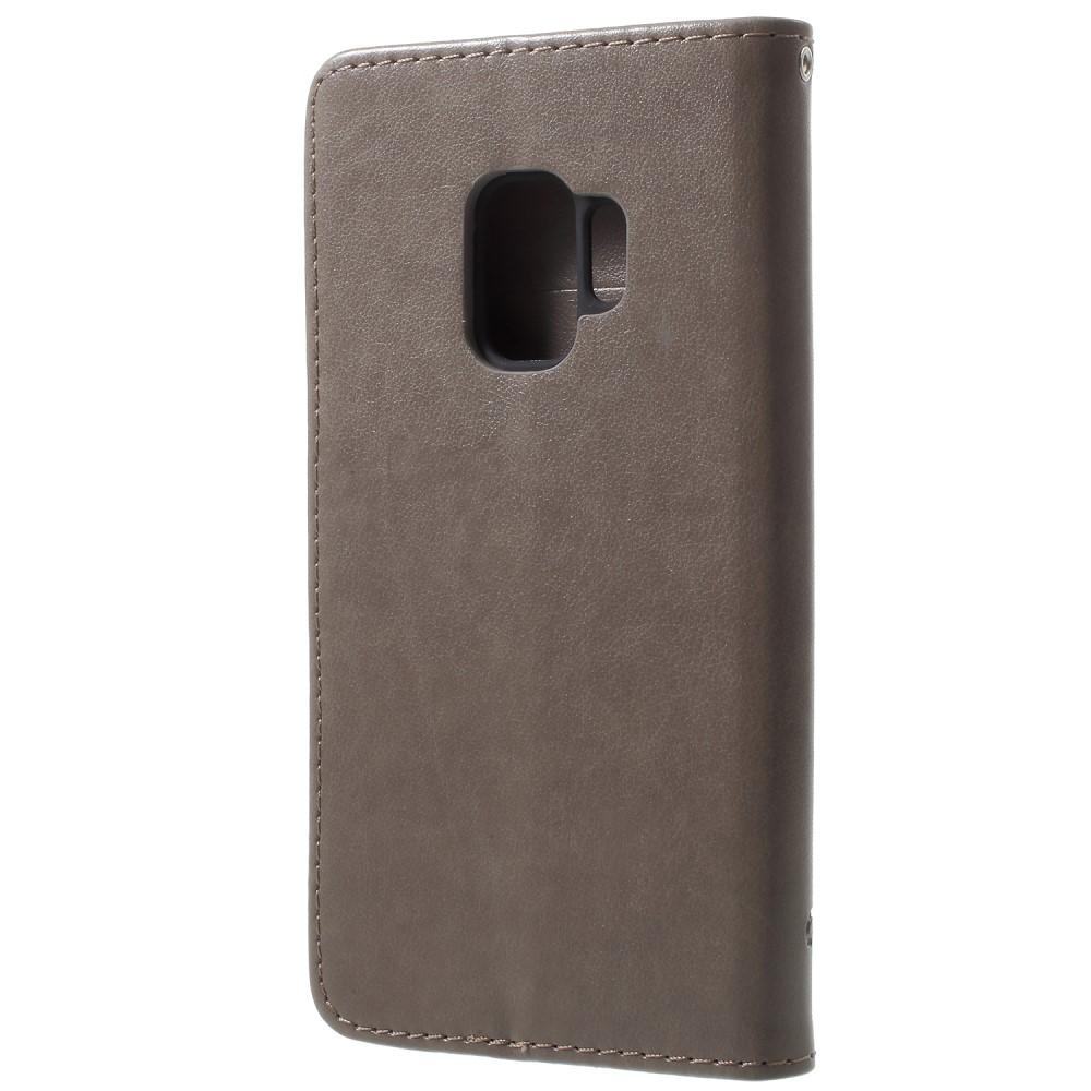 Étui en cuir à papillons pour Samsung Galaxy S9, Gris