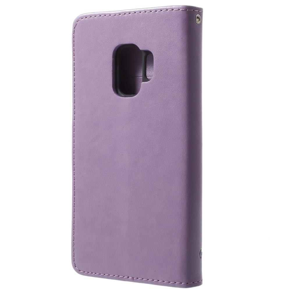 Étui en cuir à papillons pour Samsung Galaxy S9, violet