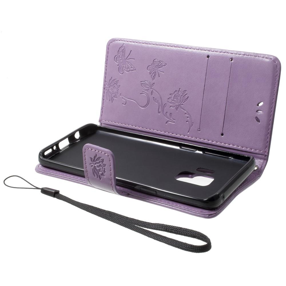 Étui en cuir à papillons pour Samsung Galaxy S9, Violet