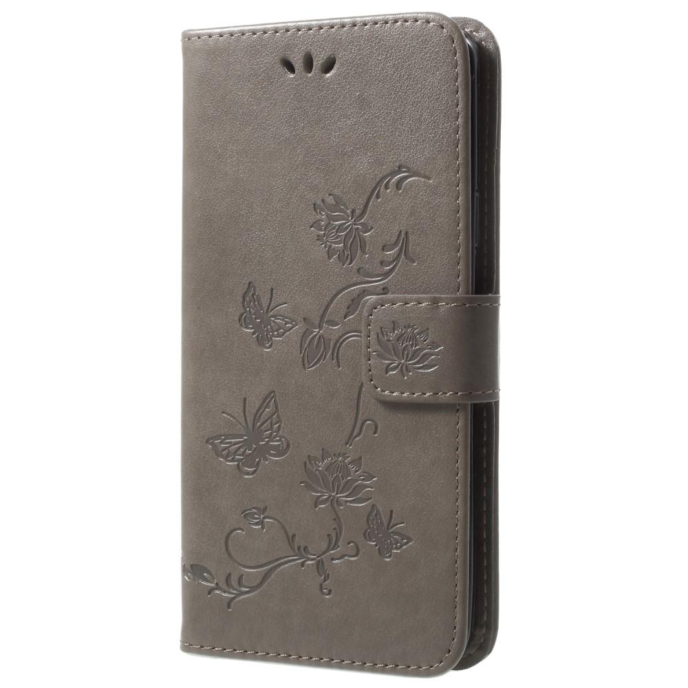 Étui en cuir à papillons pour Samsung Galaxy S9 Plus, Gris
