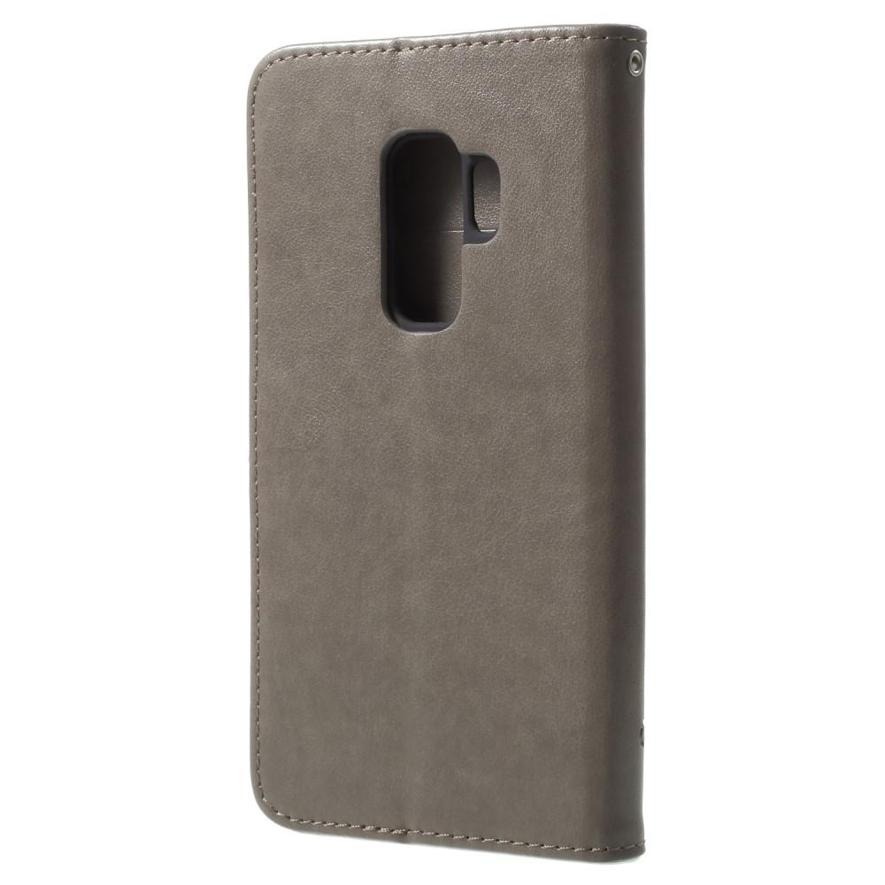 Étui en cuir à papillons pour Samsung Galaxy S9 Plus, Gris