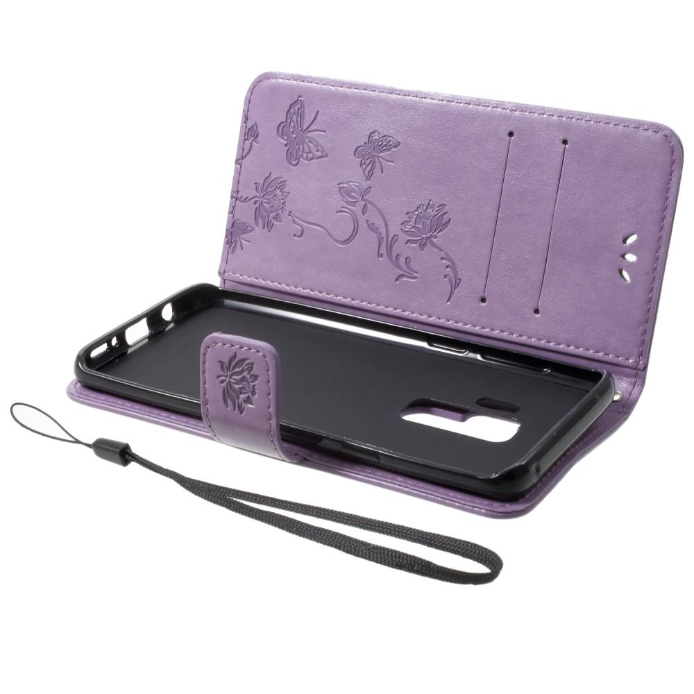 Étui en cuir à papillons pour Samsung Galaxy S9 Plus, Violet