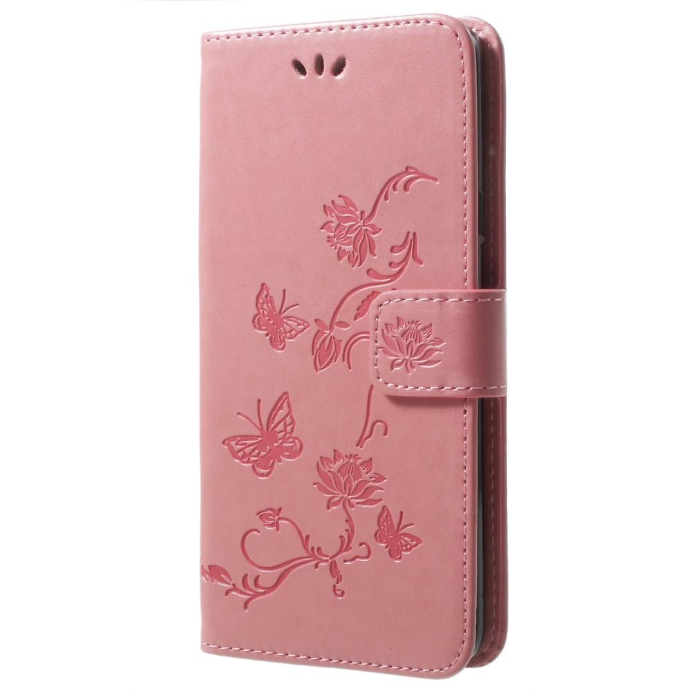 Étui en cuir à papillons pour Samsung Galaxy S9 Plus, Rose