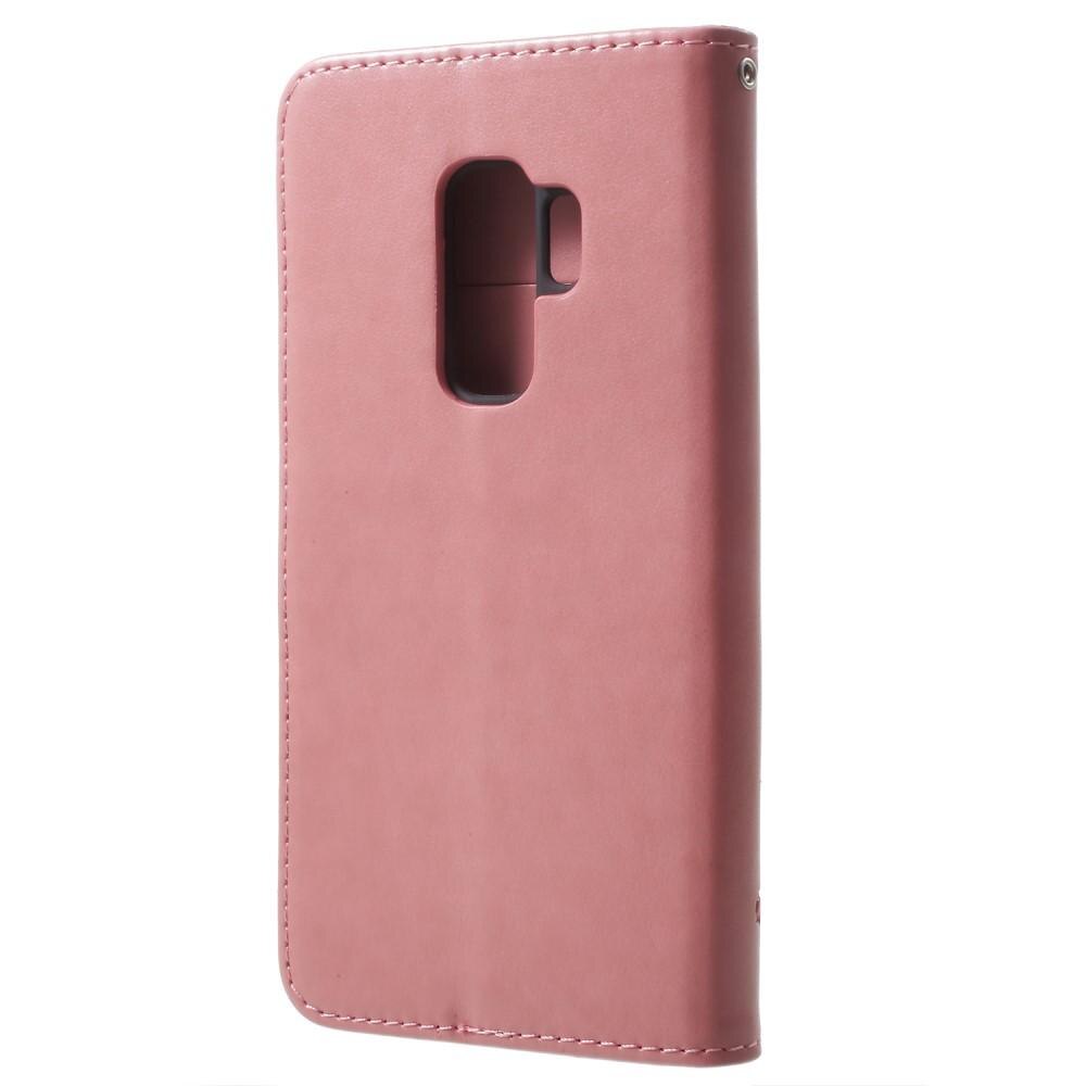 Étui en cuir à papillons pour Samsung Galaxy S9 Plus, Rose