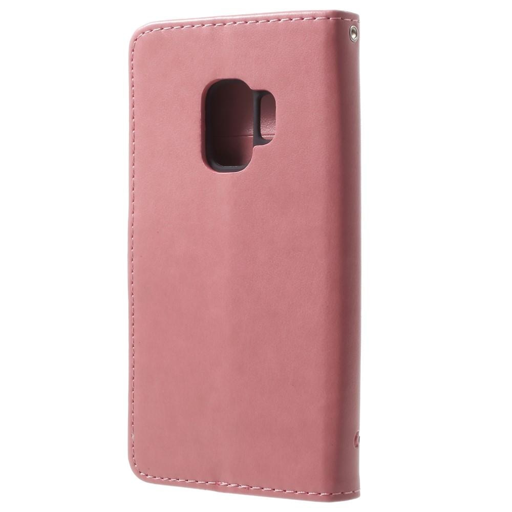 Étui en cuir à papillons pour Samsung Galaxy S9, rose
