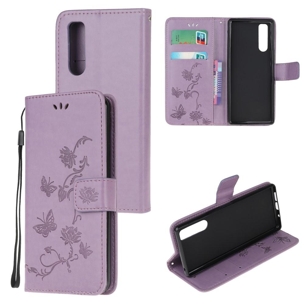 Étui en cuir à papillons pour Sony Xperia 5, Violet