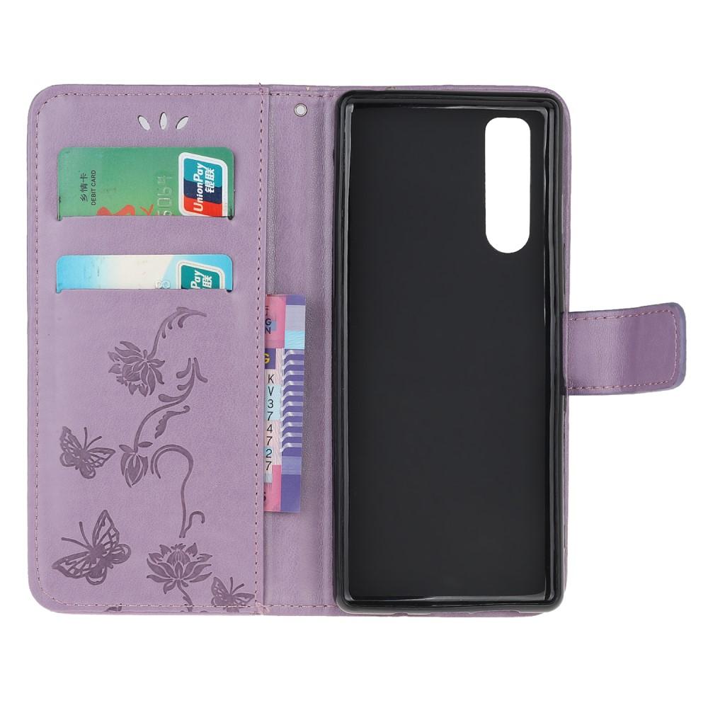 Étui en cuir à papillons pour Sony Xperia 5, Violet