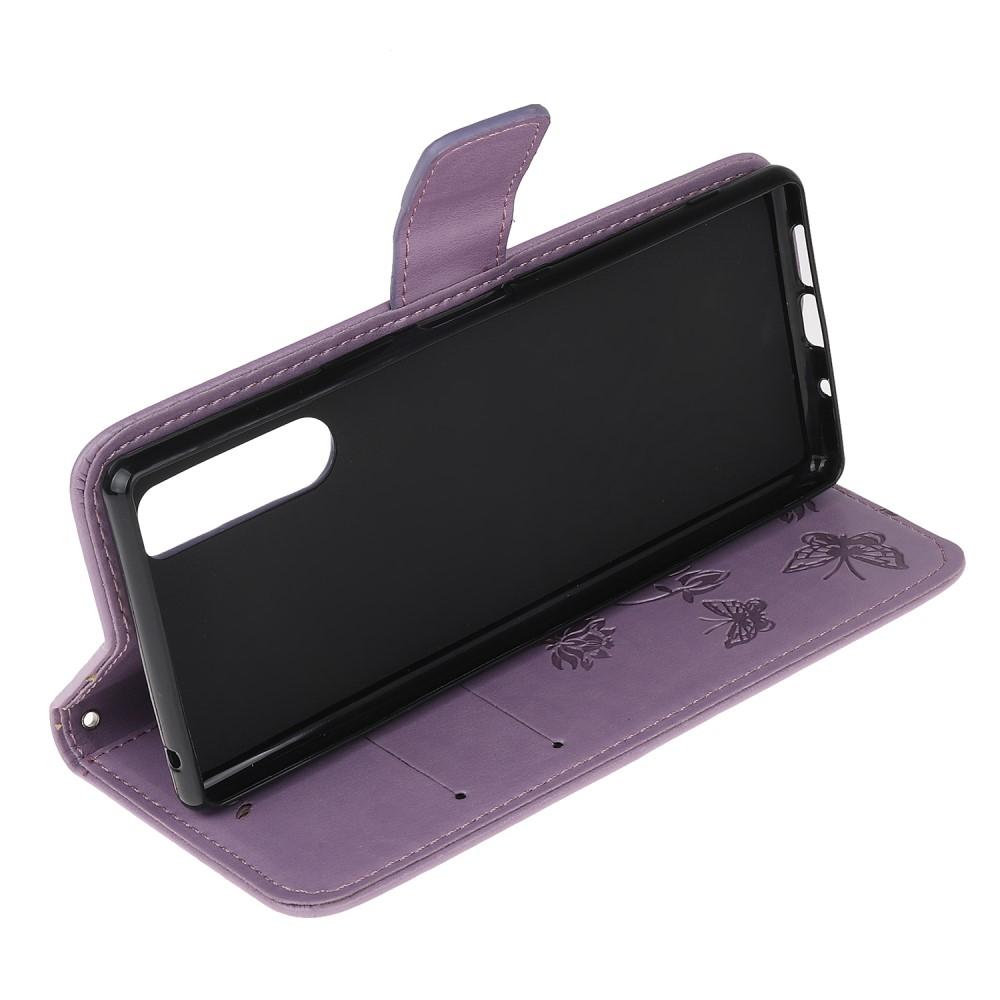 Étui en cuir à papillons pour Sony Xperia 5, violet