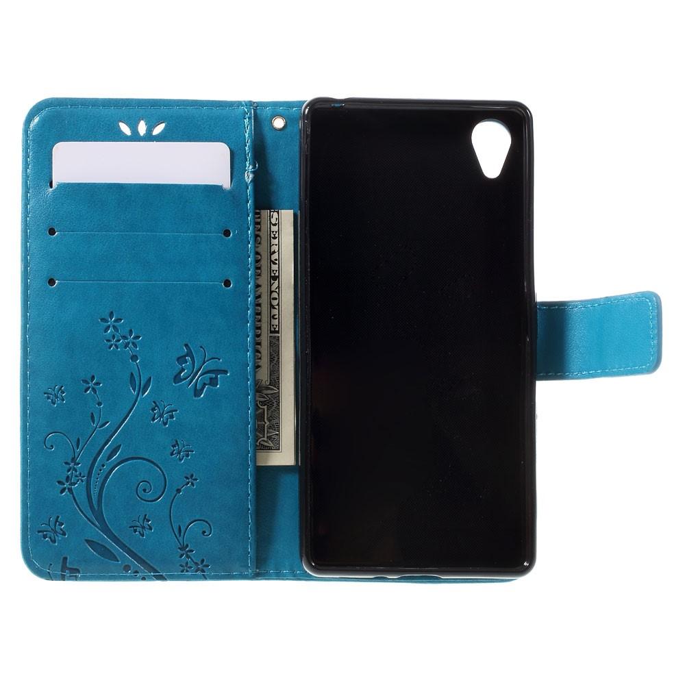 Étui en cuir à papillons pour Sony Xperia X, Bleu