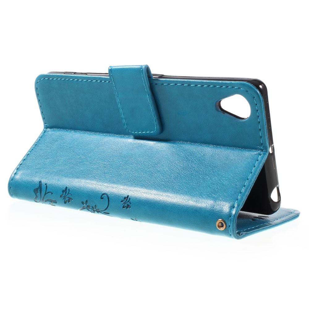Étui en cuir à papillons pour Sony Xperia X, Bleu