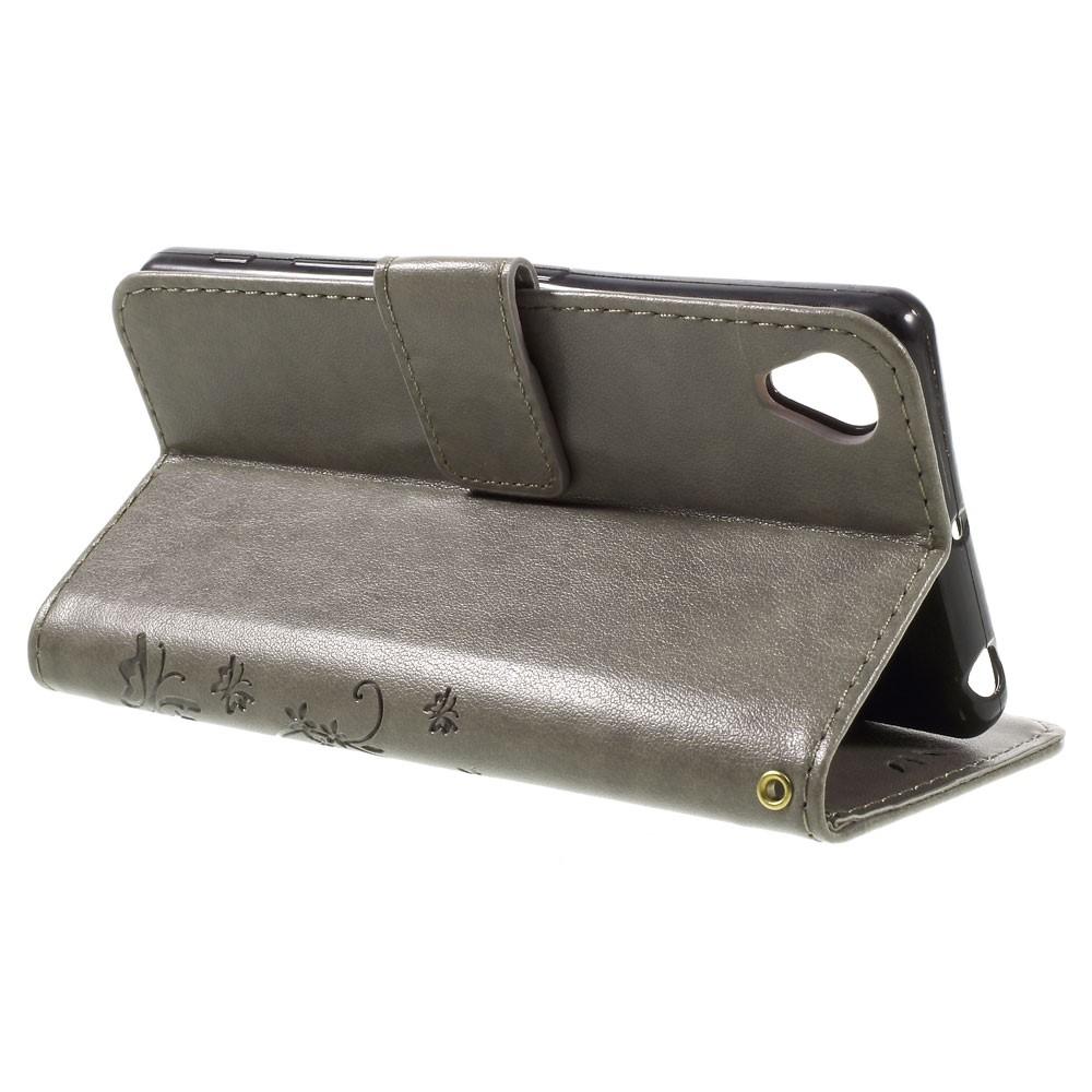 Étui en cuir à papillons pour Sony Xperia X, Gris