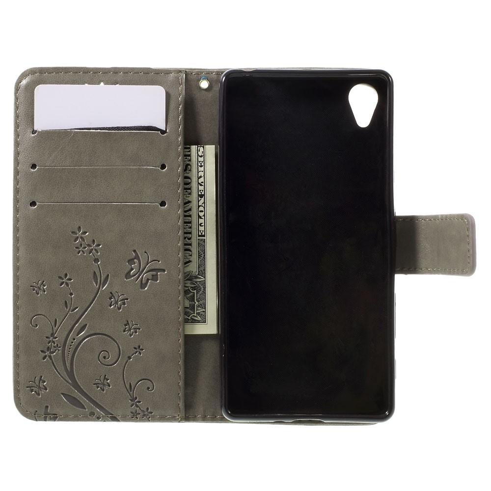 Étui en cuir à papillons pour Sony Xperia X, Gris