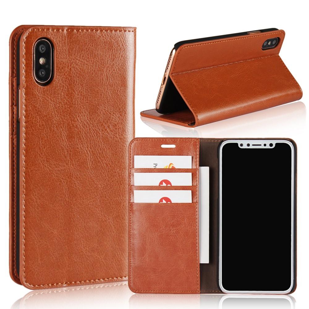 Coque portefeuille en cuir Veritable iPhone X/XS Marron