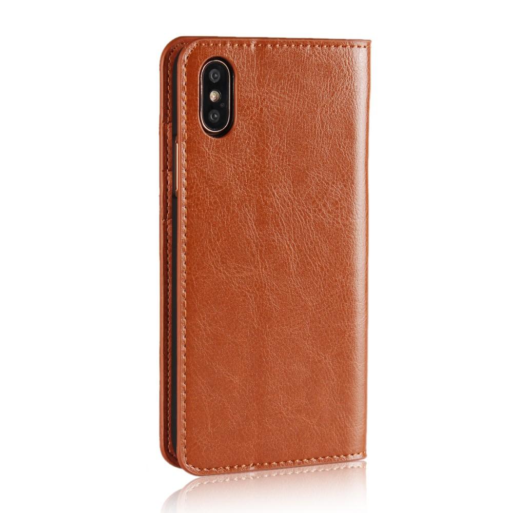 Coque portefeuille en cuir Veritable iPhone X/XS Marron