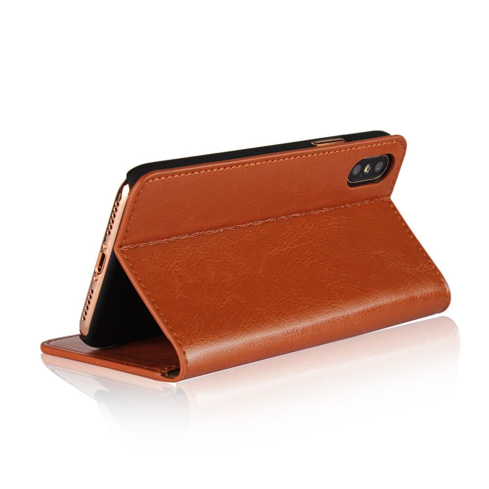 Coque portefeuille en cuir Veritable iPhone X/XS Marron