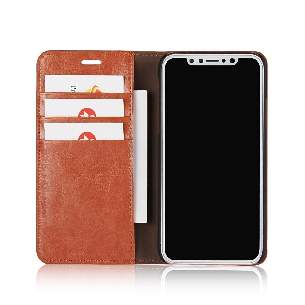 Coque portefeuille en cuir Veritable iPhone X/XS Marron