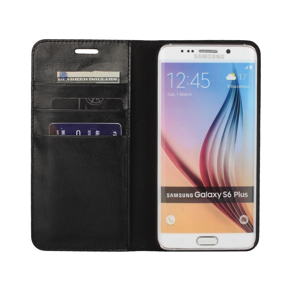 Coque portefeuille en cuir Veritable Samsung Galaxy S6 Edge Plus Noir