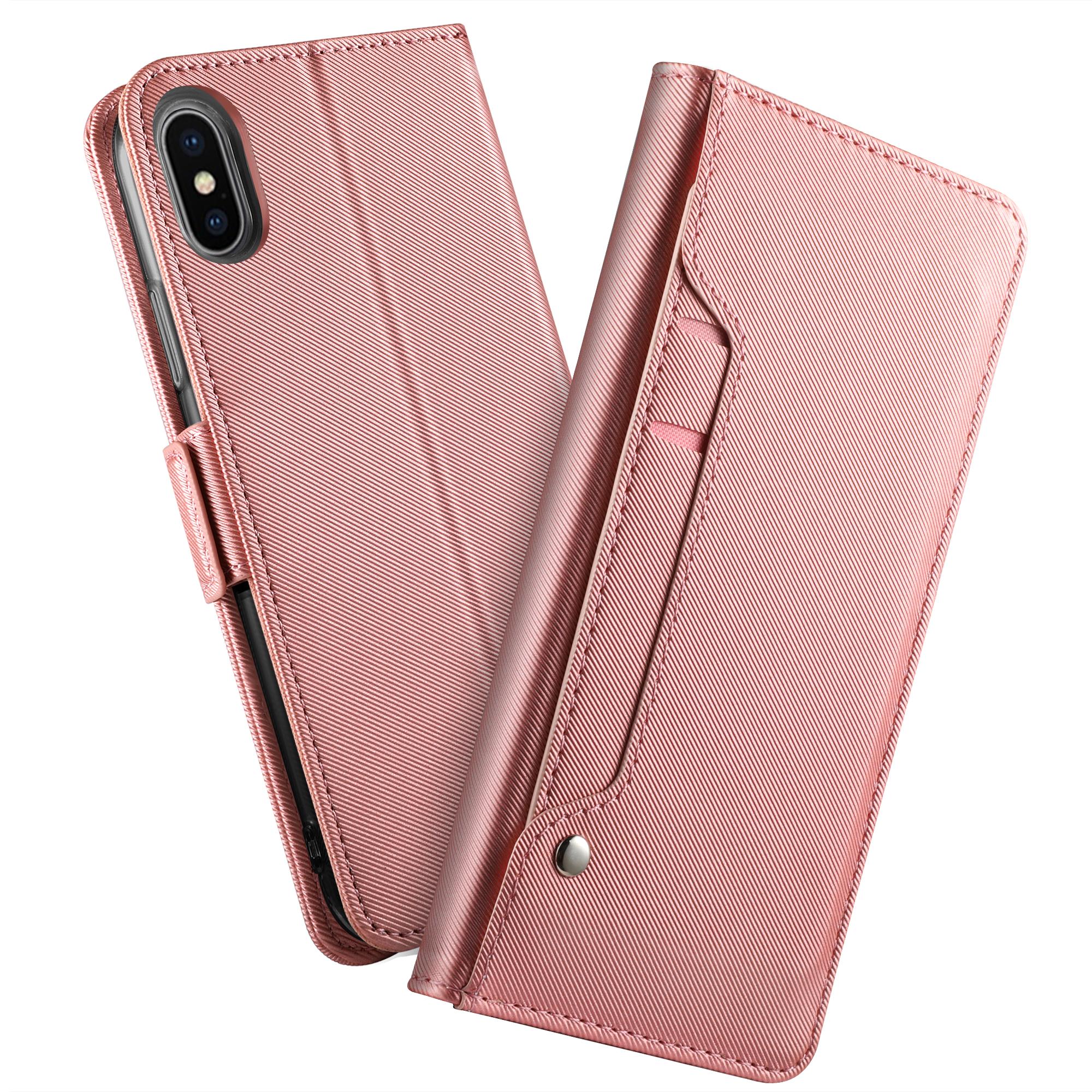 Étui portefeuille Miroir iPhone Xr rose doré