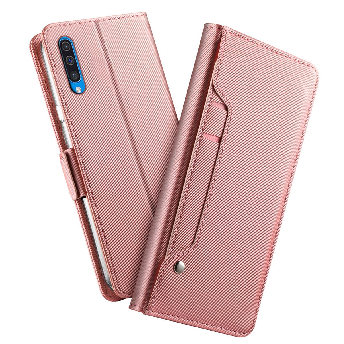 Étui portefeuille Miroir Samsung Galaxy A50 rose doré