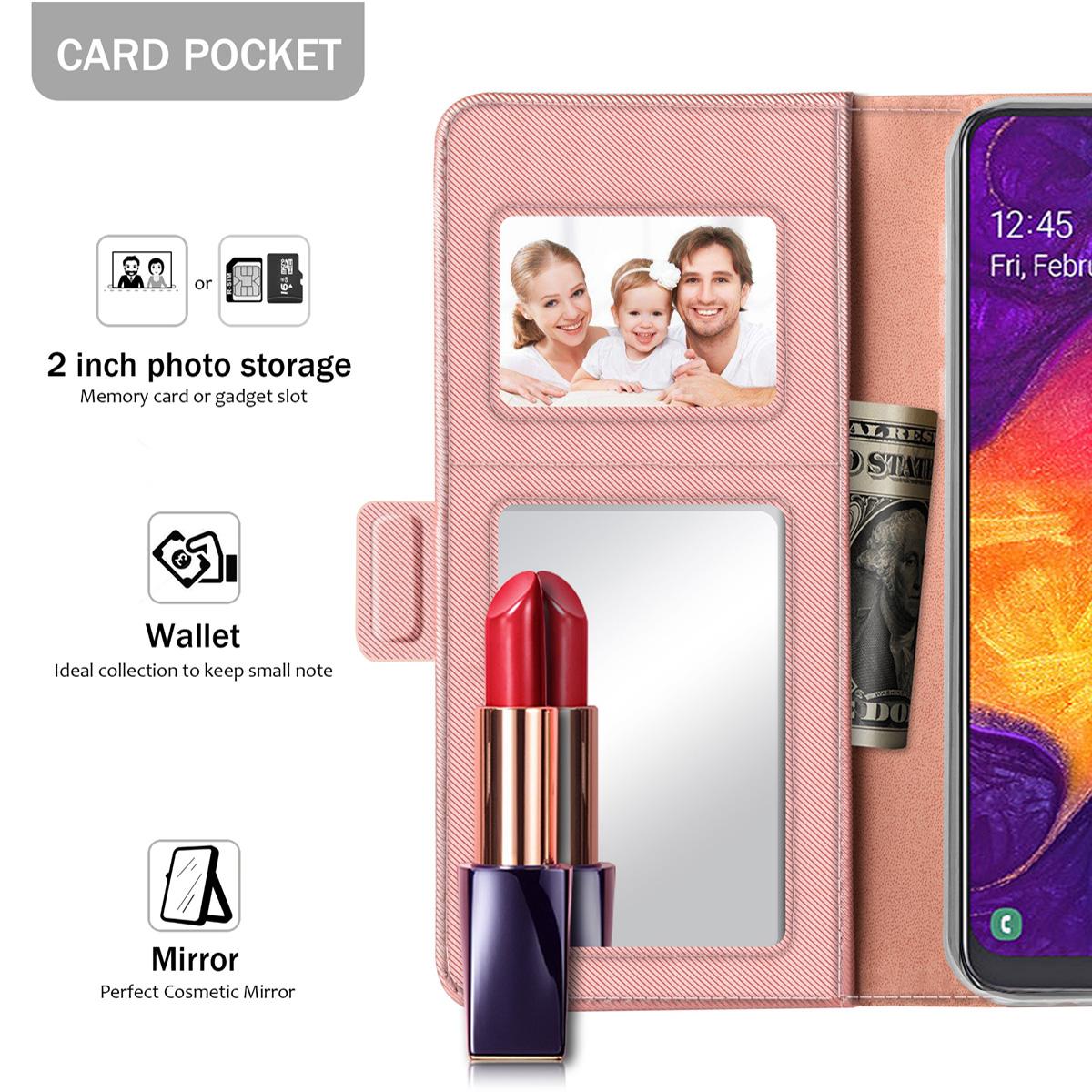 Étui portefeuille Miroir Samsung Galaxy A50 rose doré