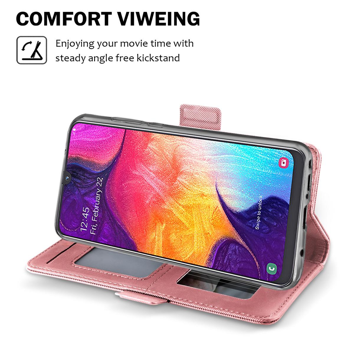 Étui portefeuille Miroir Samsung Galaxy A50 Pink Gold