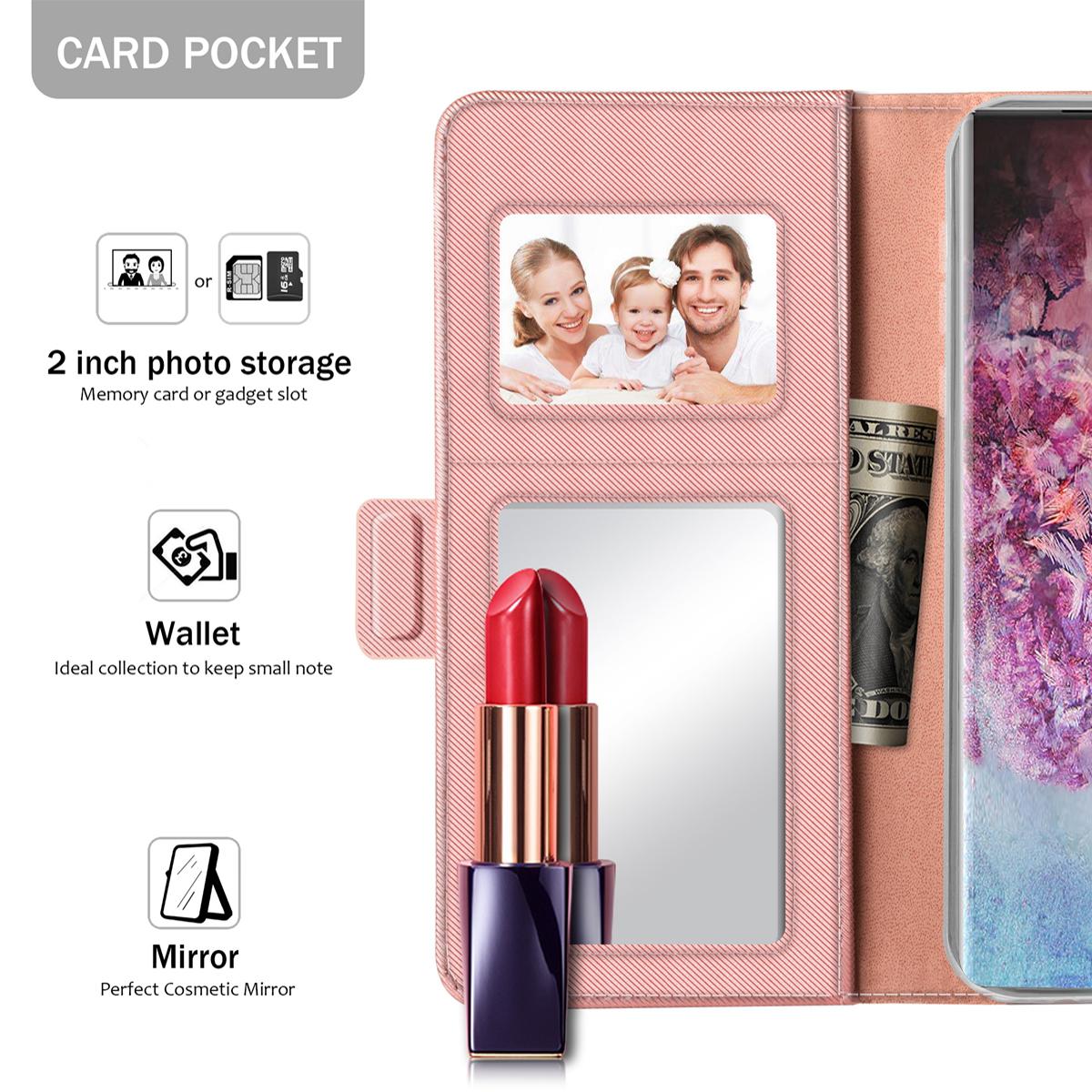 Étui portefeuille Miroir Samsung Galaxy Note 10 Plus rose doré