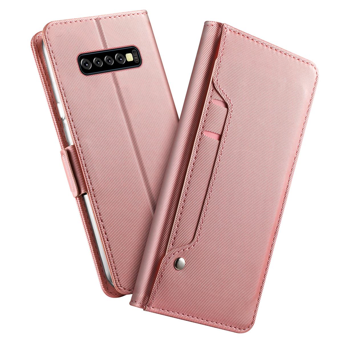 Étui portefeuille Miroir Samsung Galaxy S10 Plus rose doré