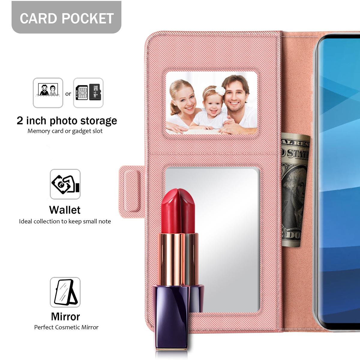 Étui portefeuille Miroir Samsung Galaxy S10 Plus rose doré