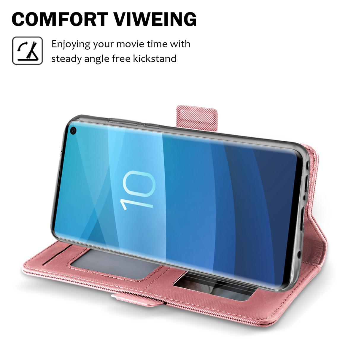 Étui portefeuille Miroir Samsung Galaxy S10 Plus rose doré