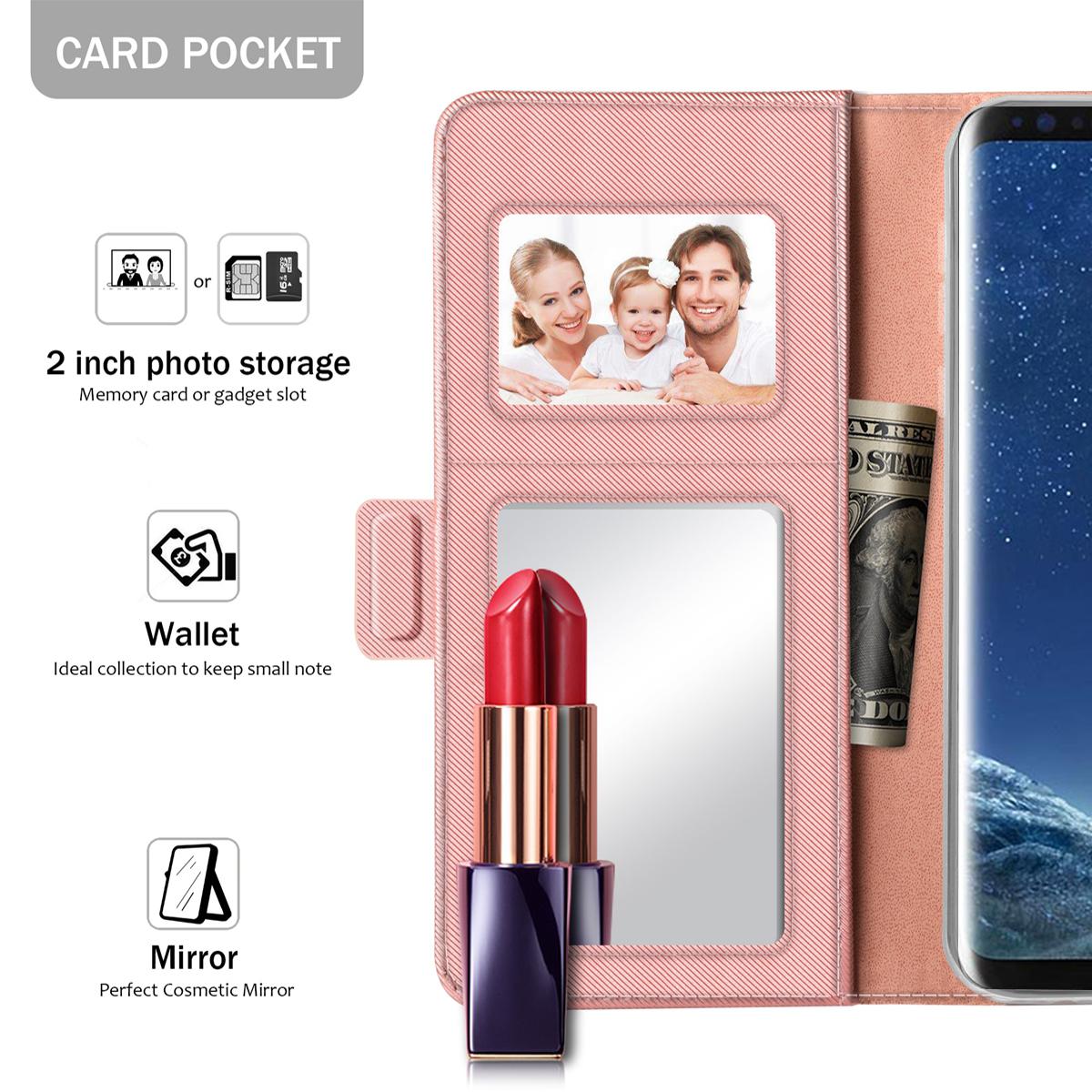 Étui portefeuille Miroir Samsung Galaxy S8 rose doré