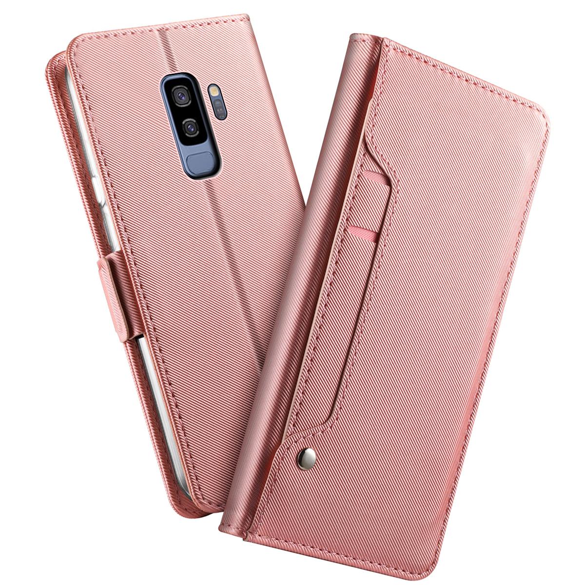 Étui portefeuille Miroir Samsung Galaxy S9 Plus Pink Gold
