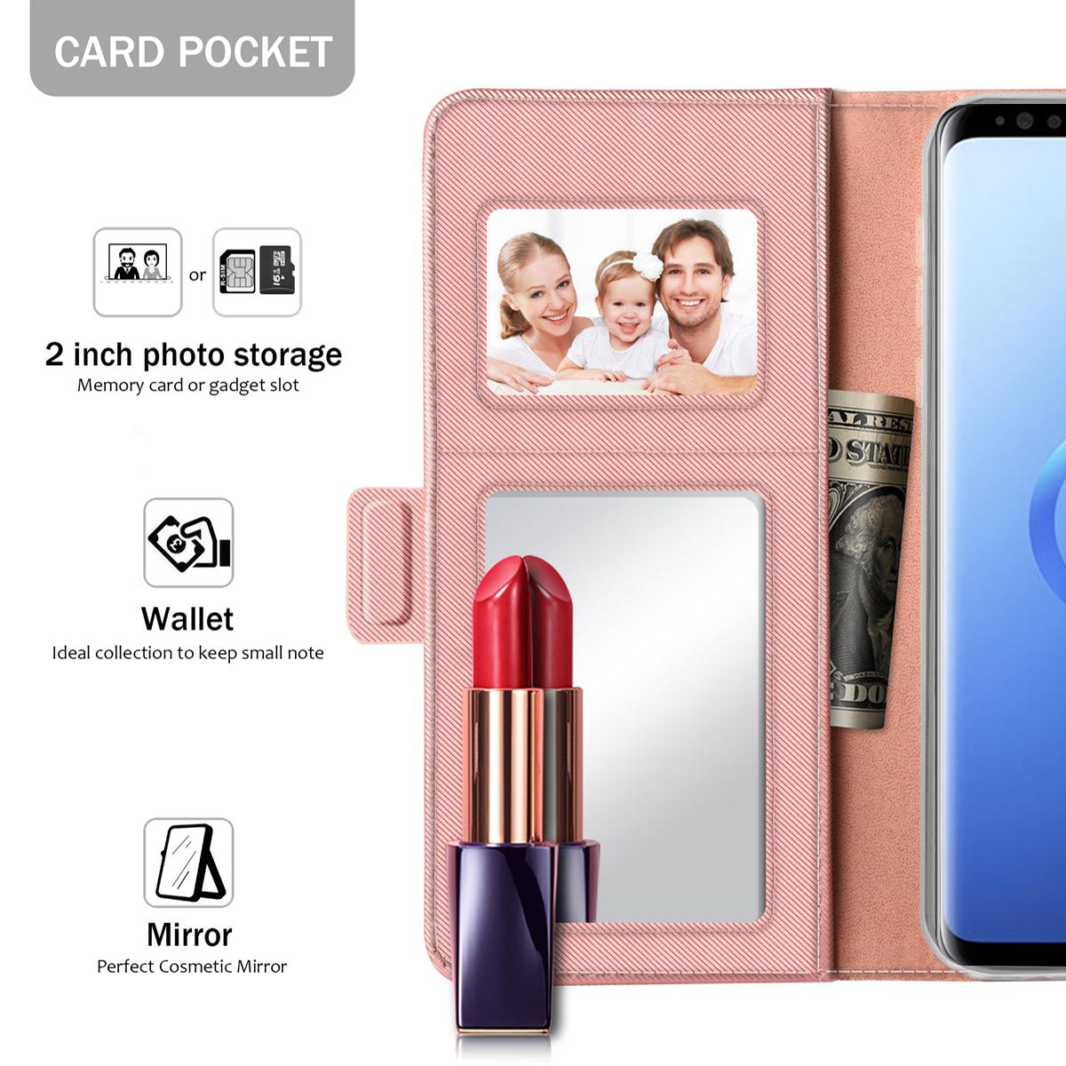 Étui portefeuille Miroir Samsung Galaxy S9 Plus rose doré