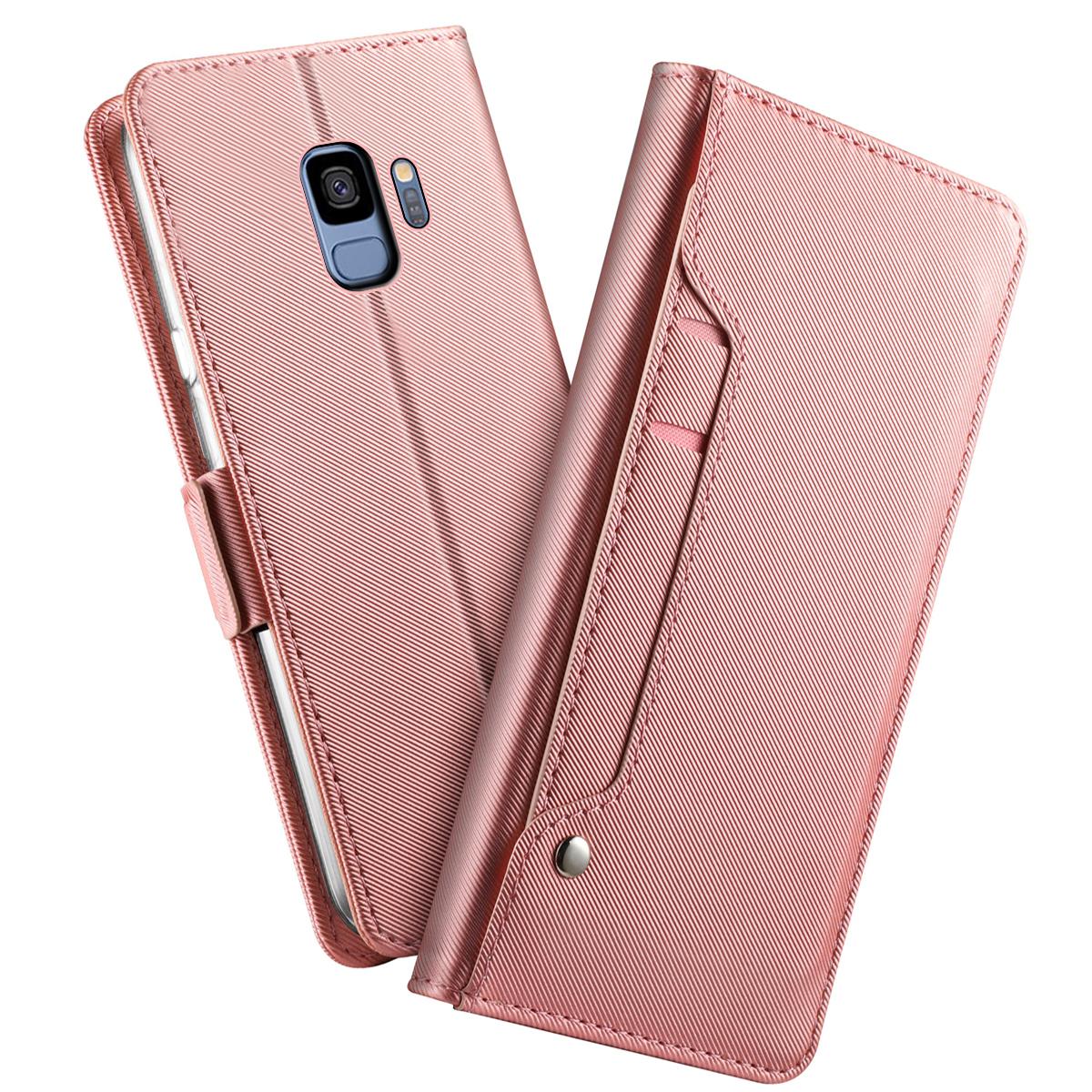 Étui portefeuille Miroir Samsung Galaxy S9 rose doré