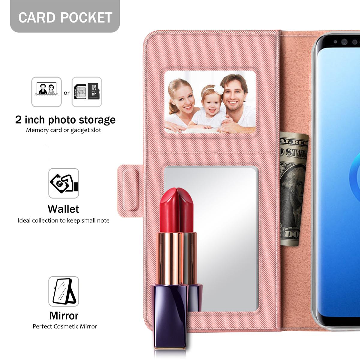Étui portefeuille Miroir Samsung Galaxy S9 rose doré