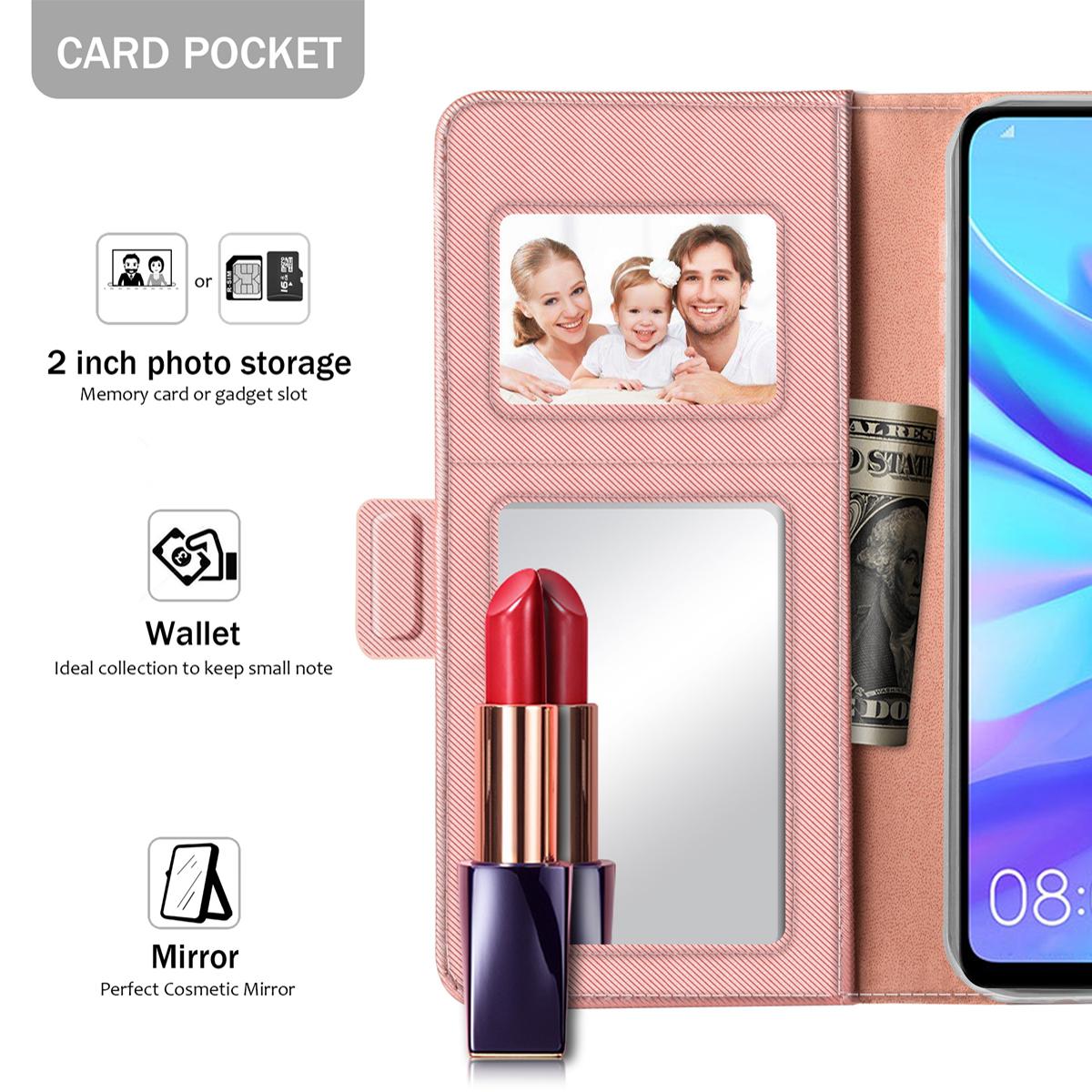 Étui portefeuille Miroir Huawei P30 Lite rose doré