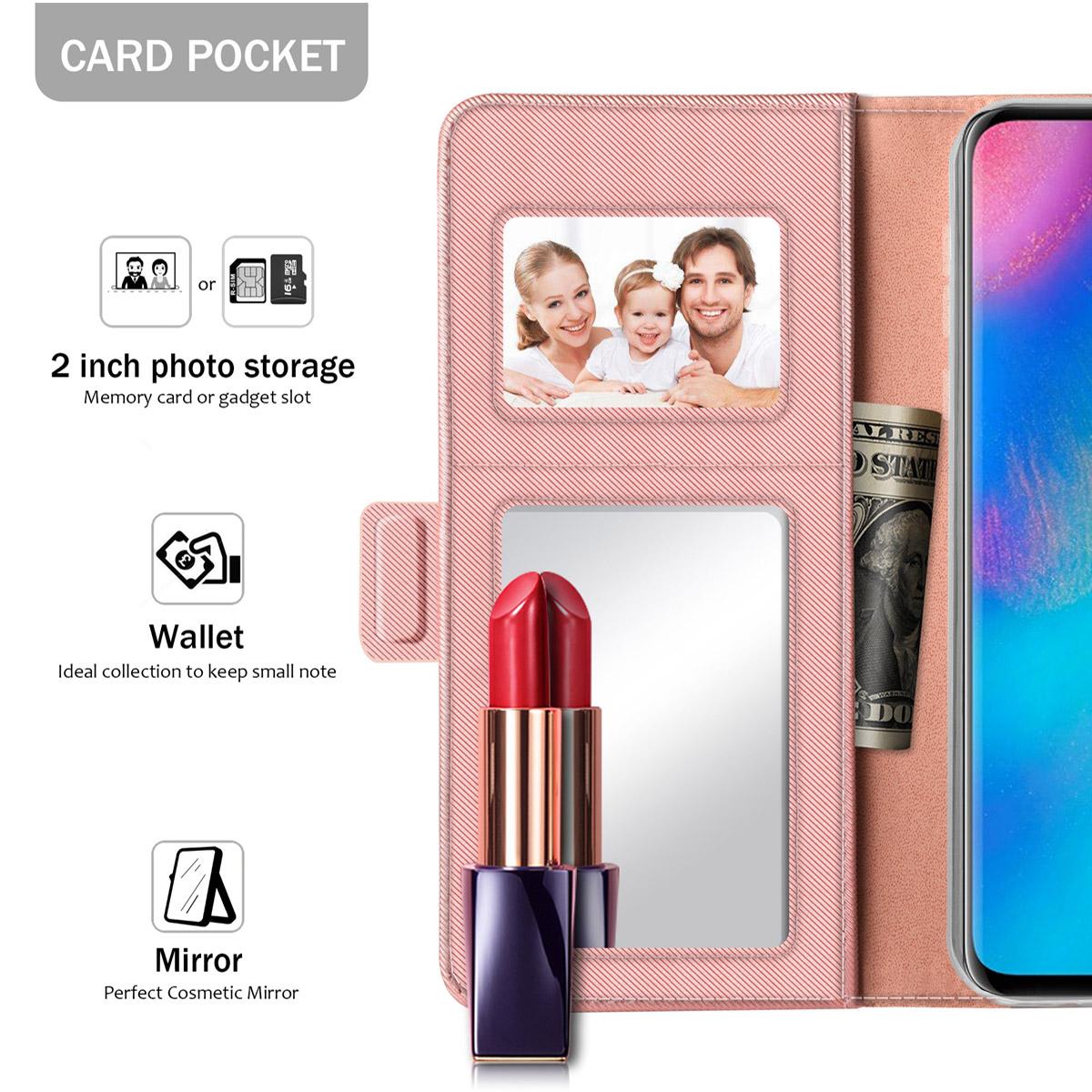 Étui portefeuille Miroir Huawei P30 Pro rose doré