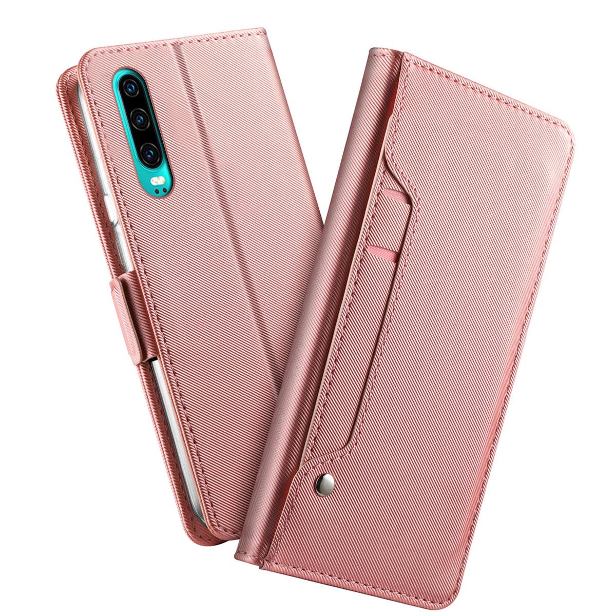 Étui portefeuille Miroir Huawei P30 rose doré