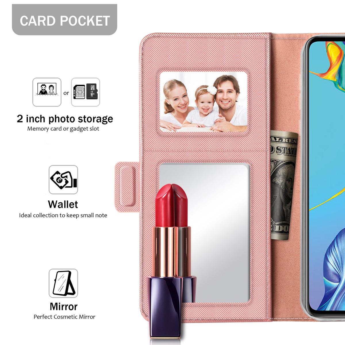 Étui portefeuille Miroir Huawei P30 Pink Gold