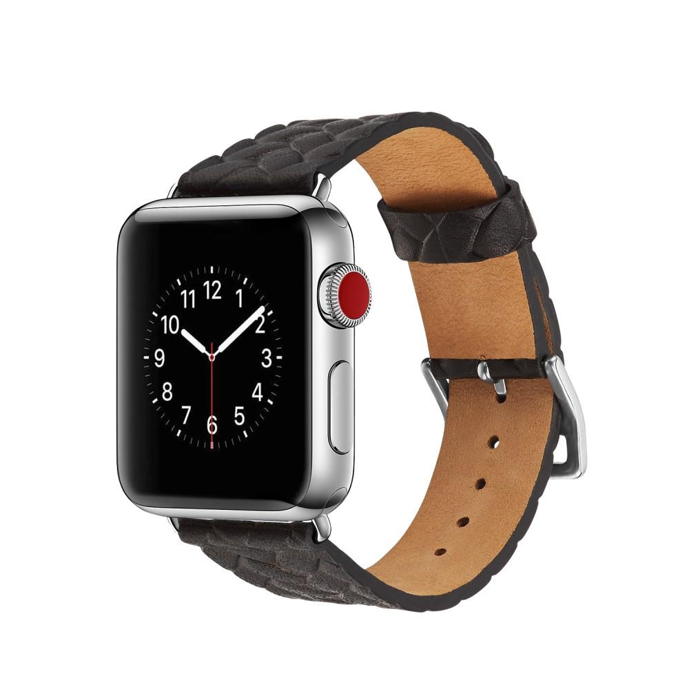 Woven Leather Band Apple Watch 44mm, noir