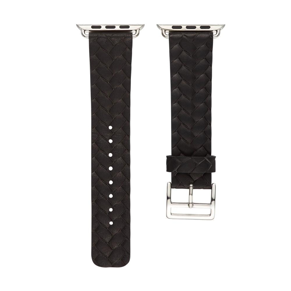 Woven Leather Band Apple Watch Ultra 49mm, noir