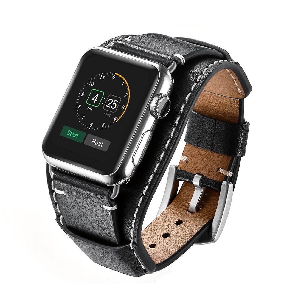 Large Bracelet en cuir Apple Watch 45mm Series 7, noir