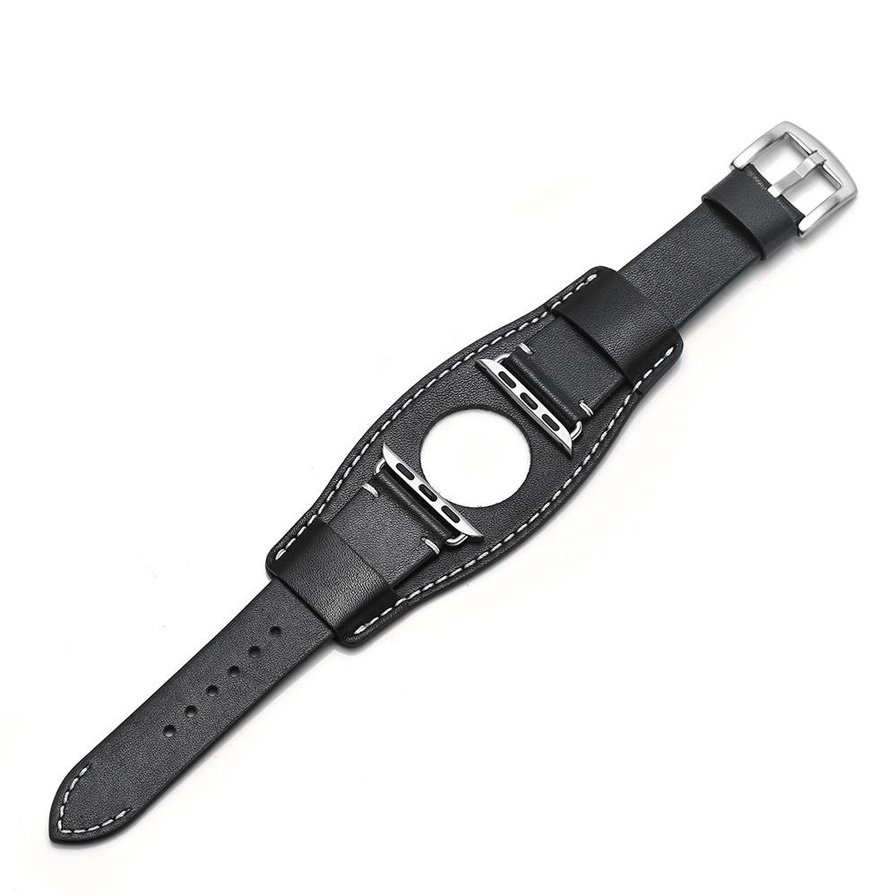 Large Bracelet en cuir Apple Watch SE 44mm, noir