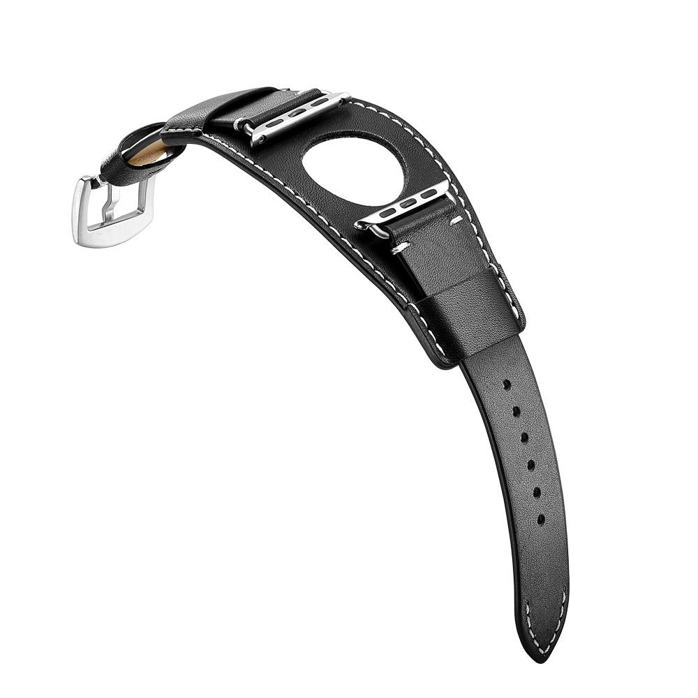 Large Bracelet en cuir Apple Watch 45mm Series 9, noir