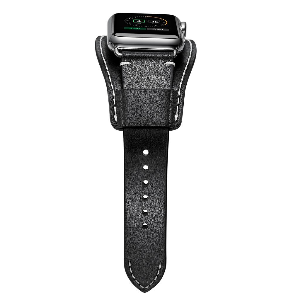 Large Bracelet en cuir Apple Watch 45mm Series 9, noir