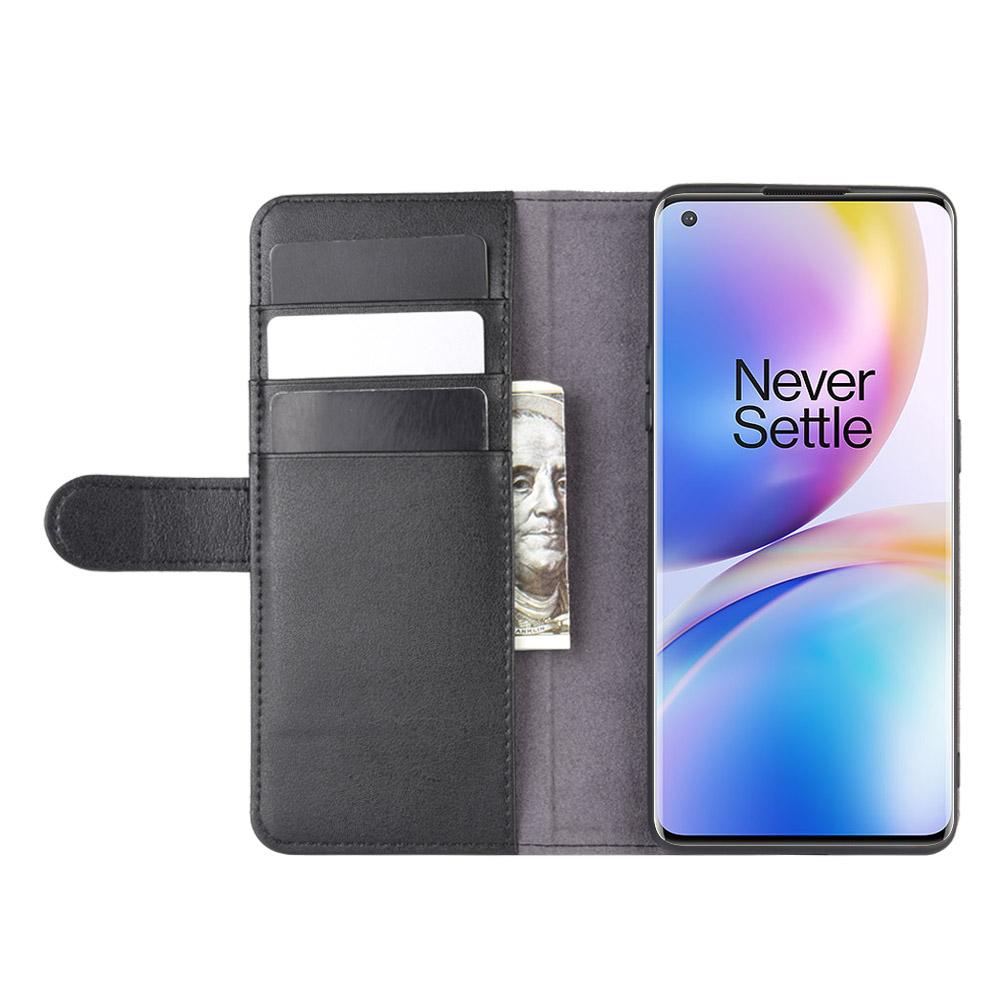 Étui en cuir veritable OnePlus 8 Pro, noir