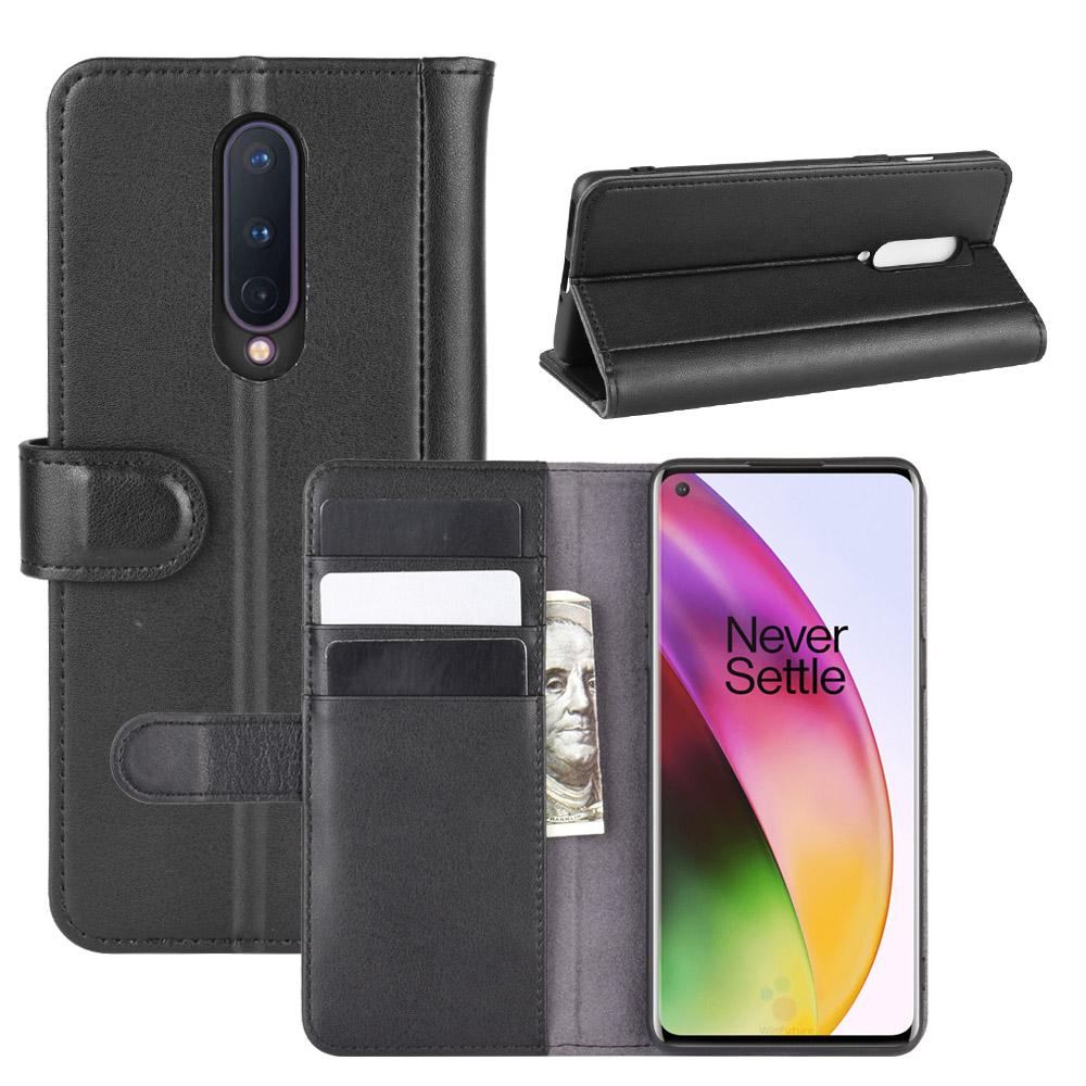Étui en cuir veritable  OnePlus 8, Noir