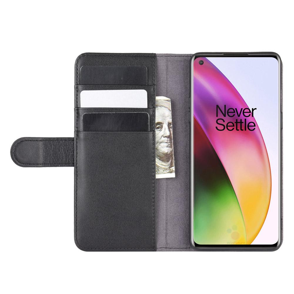 Étui en cuir veritable OnePlus 8, noir