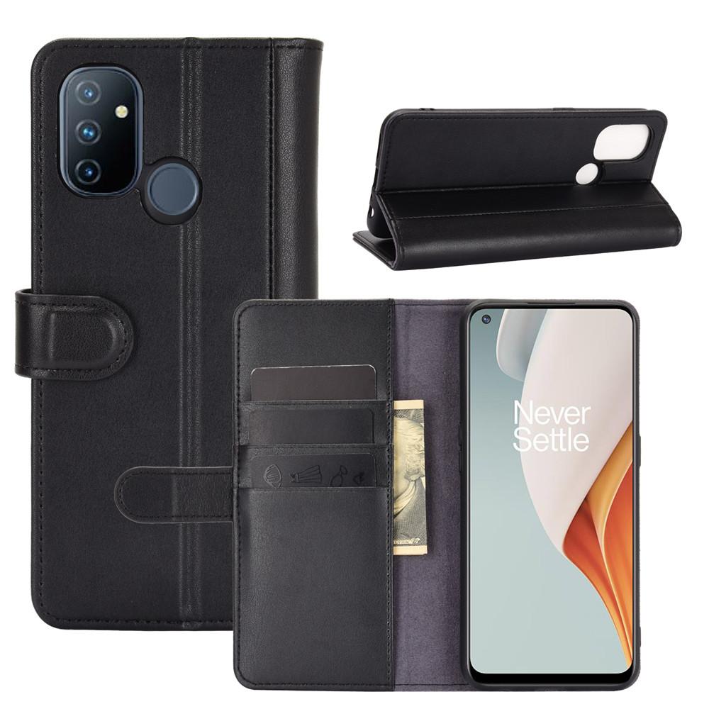 Étui en cuir veritable OnePlus Nord N100, noir