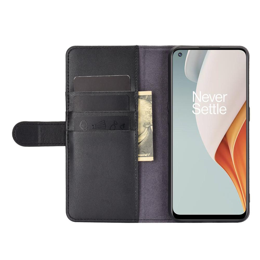 Étui en cuir veritable OnePlus Nord N100, noir