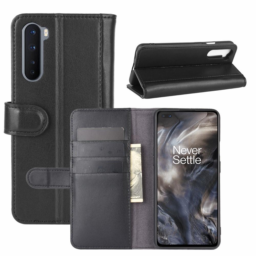 Étui en cuir veritable  OnePlus Nord, Noir